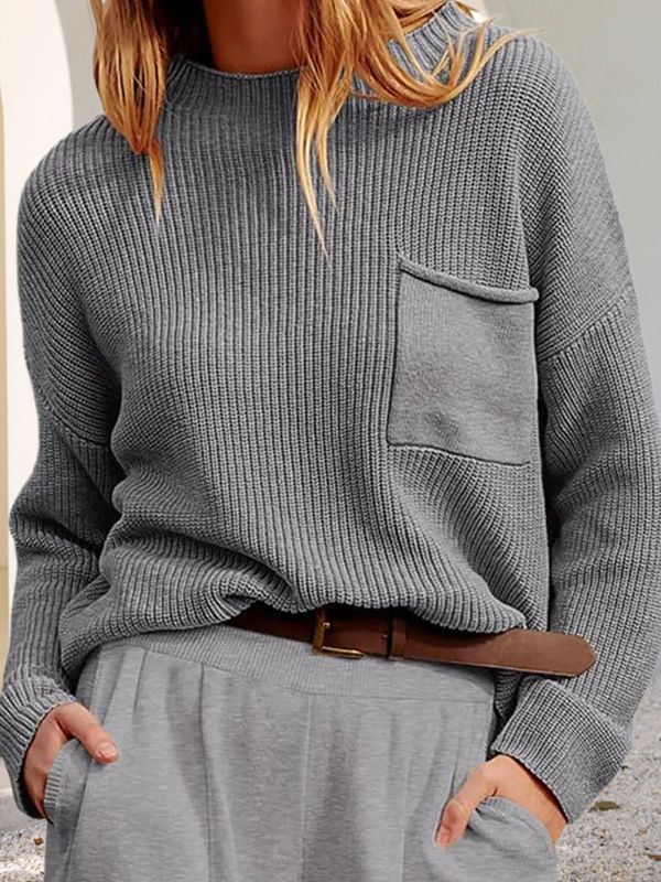 Pull-over en tricot pour femmes avec coupe ample et poche poitrine pratique Chic und Stil