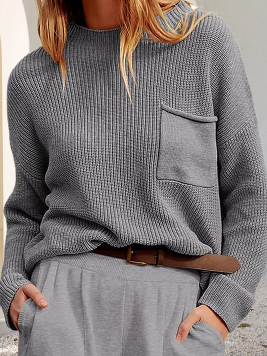 Pull-over en tricot pour femmes avec coupe ample et poche poitrine pratique Chic und Stil