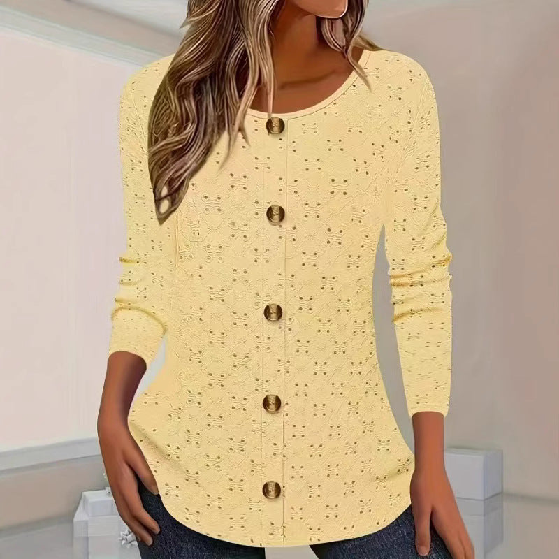 Chemisier à manches longues pour femmes avec détails de boutons décoratifs et motif en dentelle délicat Chic und Stil