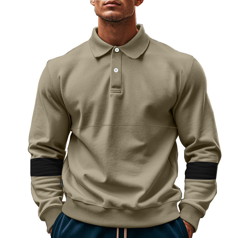 Elegant man long sleeve polo with contrasting sleeve details Chic and Style