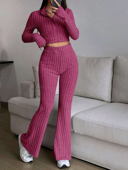 Modern knit set for ladies with cropped top and wide pants Chic and Style