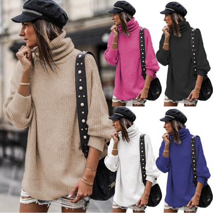 Dames pull oversized tendance col roulé Chic und Stil