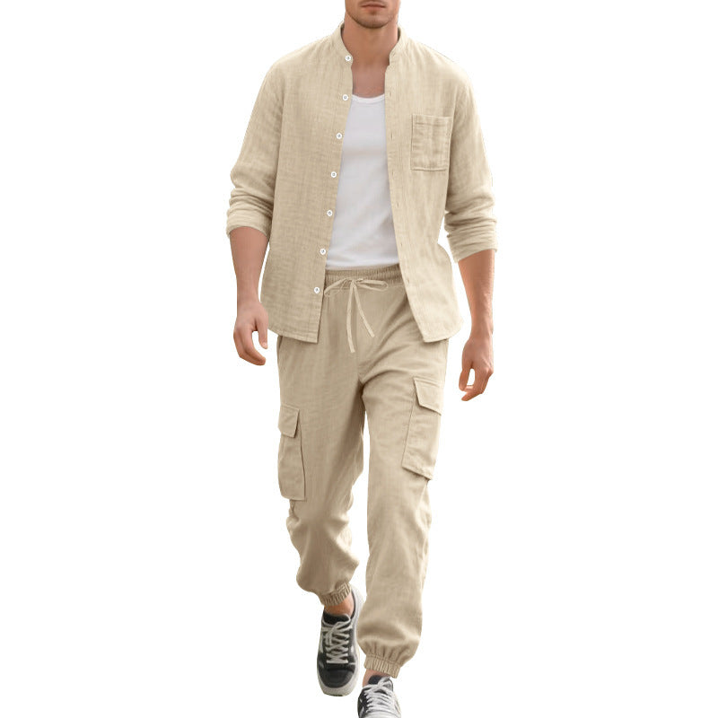 Homme confortable Cargo-Shorts et chemise décontractée à manches longues Set Chic und Stil