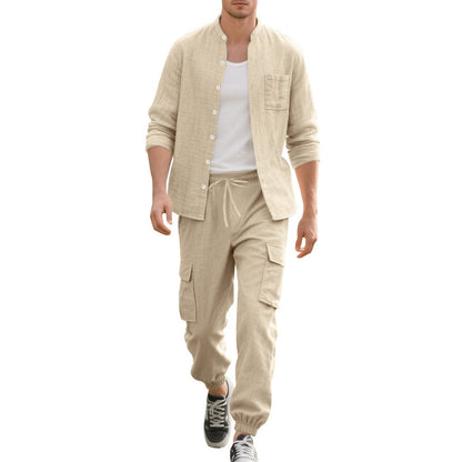 Homme confortable Cargo-Shorts et chemise décontractée à manches longues Set Chic und Stil