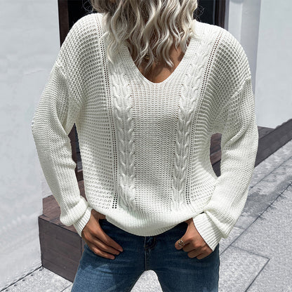 Pull en tricot pour femmes avec décolleté en V et motif structurel Chic und Stil
