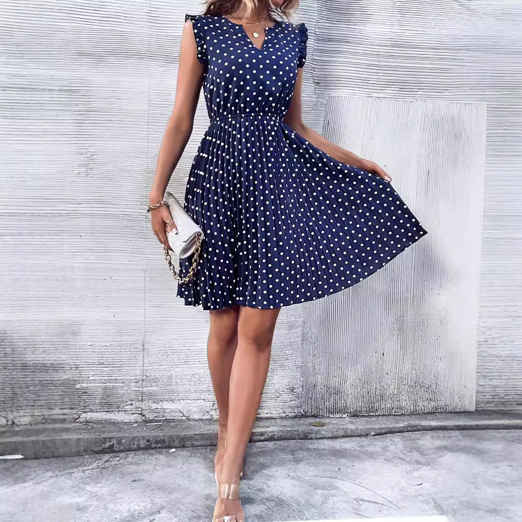 Robe maxi pour femmes avec design volanté et motif à pois Chic und Stil