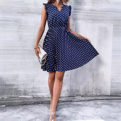 Robe maxi pour femmes avec design volanté et motif à pois Chic und Stil