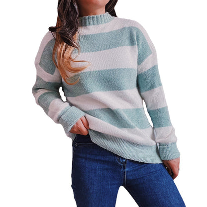 Pull en tricot pour femmes avec des rayures modernes en blocs et col haut Chic und Stil