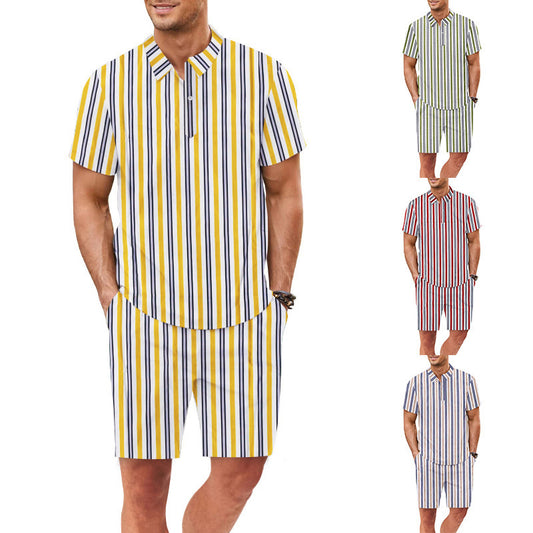 Ensemble pour hommes composé d'une blouse à manches courtes et de shorts avec un design rayé Chic und Stil