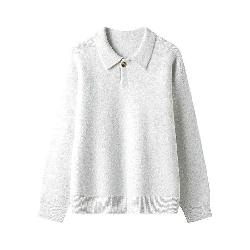 Elegant knitted pullover for ladies with polo collar and button Chic und Stil