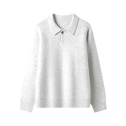 Elegant knitted pullover for ladies with polo collar and button Chic und Stil