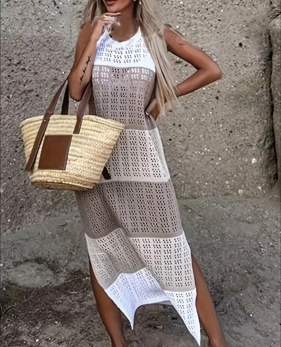 Robe en tricot décontractée pour femmes avec un motif ajouré raffiné et des fentes latérales Chic und Stil