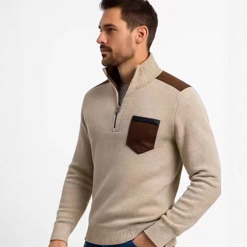 Men's high collar pullover with contrasting details and practical pockets Chic und Stil