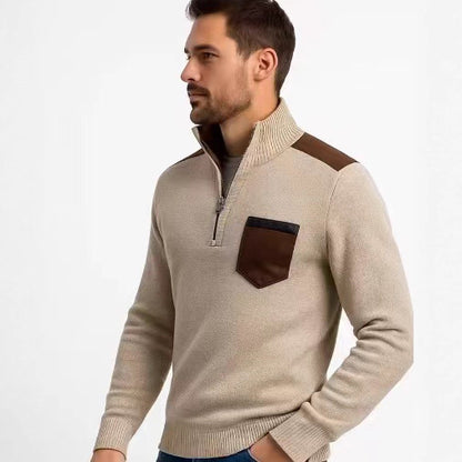 Men's high collar pullover with contrasting details and practical pockets Chic und Stil