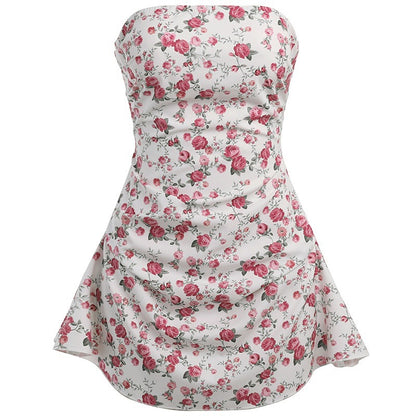Robe mini à fleurs ajustée et évasée sans bretelles Chic und Stil