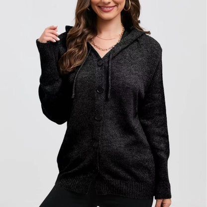Cardigan en tricot décontracté pour femmes avec capuche et grands boutons Chic und Stil