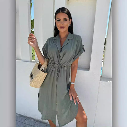 Women's Short Sleeve Dress with Belt at Waist Chic und Stil