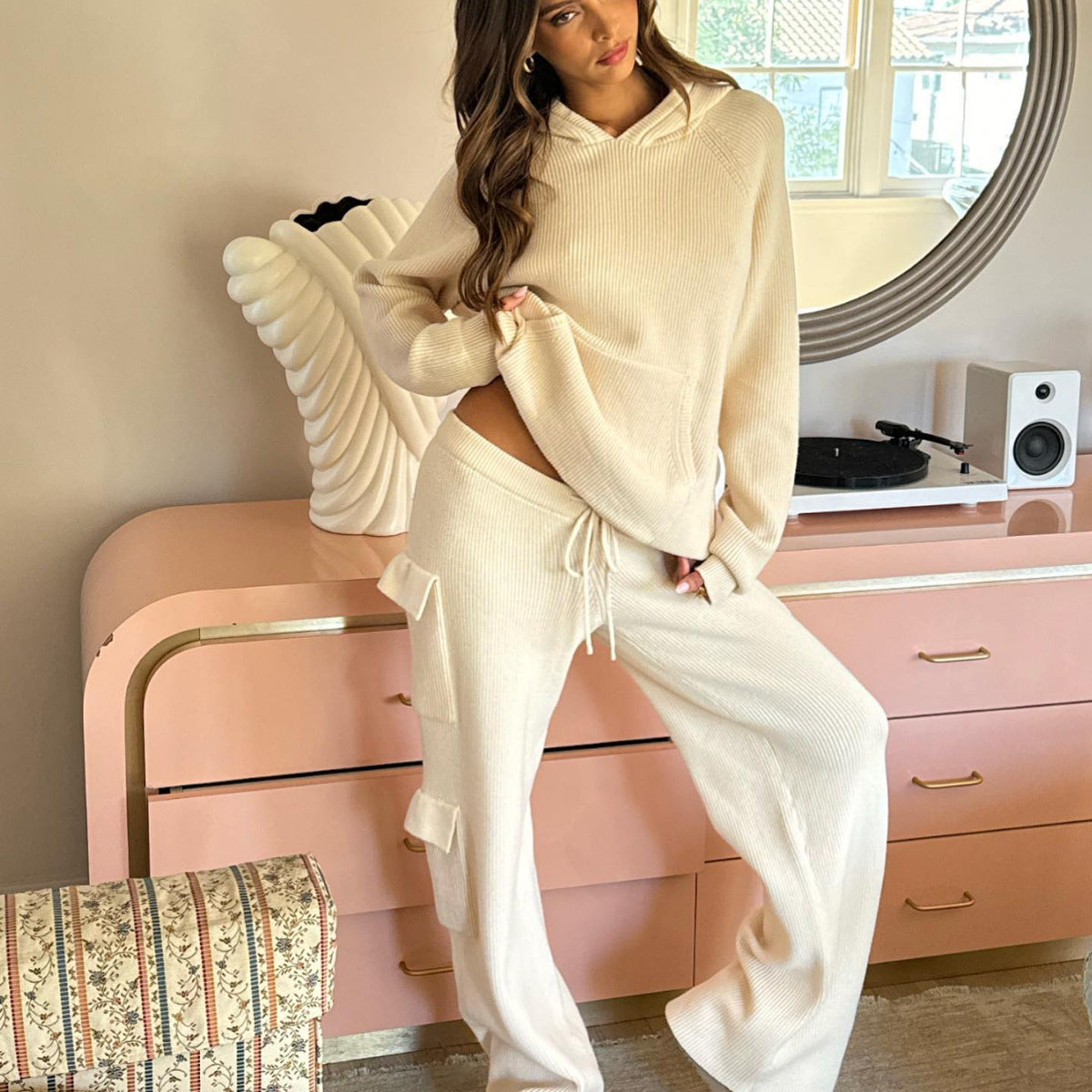 Ladies Relaxed-Fit Knit Pullover with Hood and Kangaroo Pocket Chic and Style