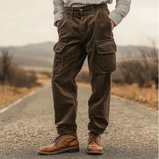 Men's cargo pants with practical pocket design in soft ribbed material Chic and Style