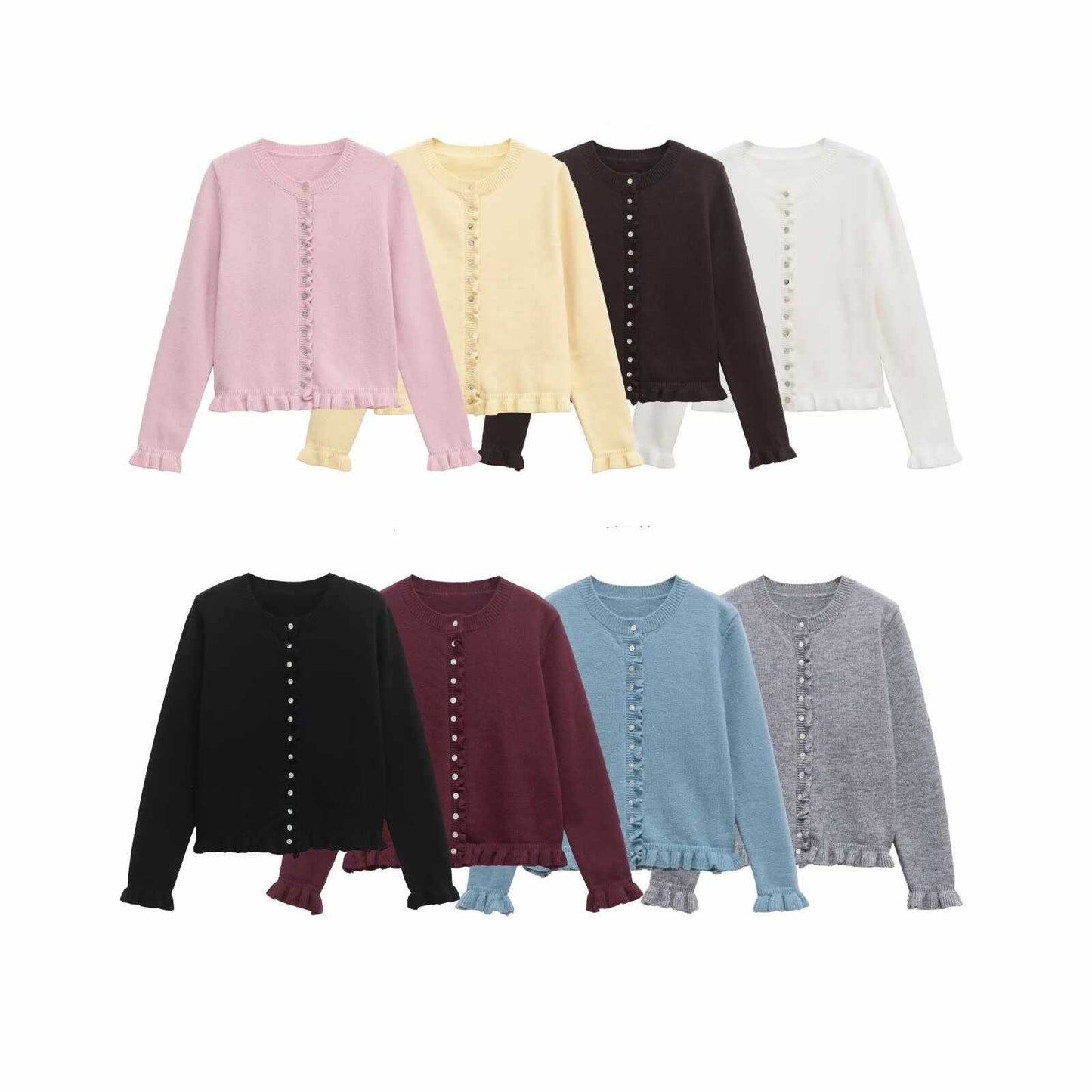 Dames doux cardigan en tricot avec volants décoratifs Chic und Stil