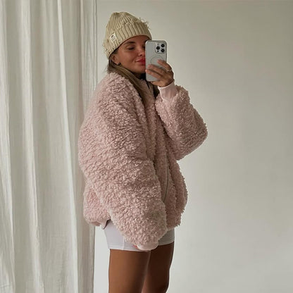 Dames confortable teddy jacket avec col haut Chic und Stil