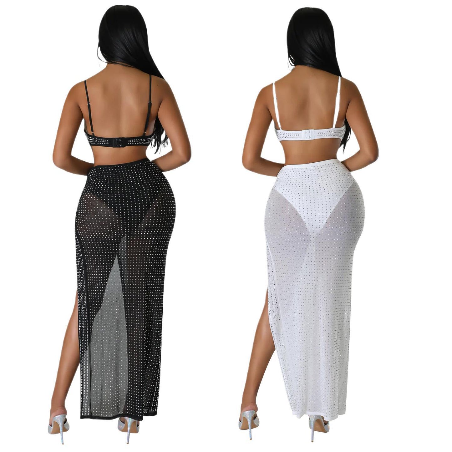 Jupe maxi pour dames avec fente haute et ornements en strass Chic und Stil