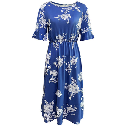 Robe midi pour femmes avec motif floral et taille élastique Chic und Stil
