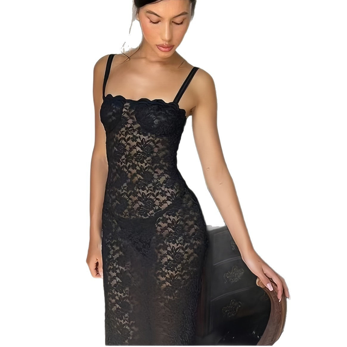 Robe maxi en dentelle pour dames avec une coupe séduisante et de fines bretelles Chic und Stil