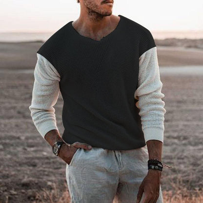 V-neck knitted pullover with textured surface for men Chic und Stil