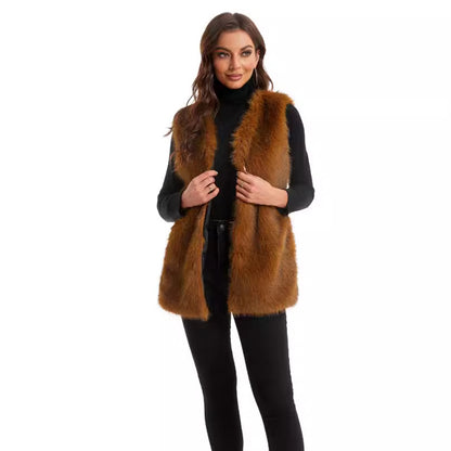 Dames Gilet en fourrure synthétique douce avec design ouvert et poches latérales Chic und Stil