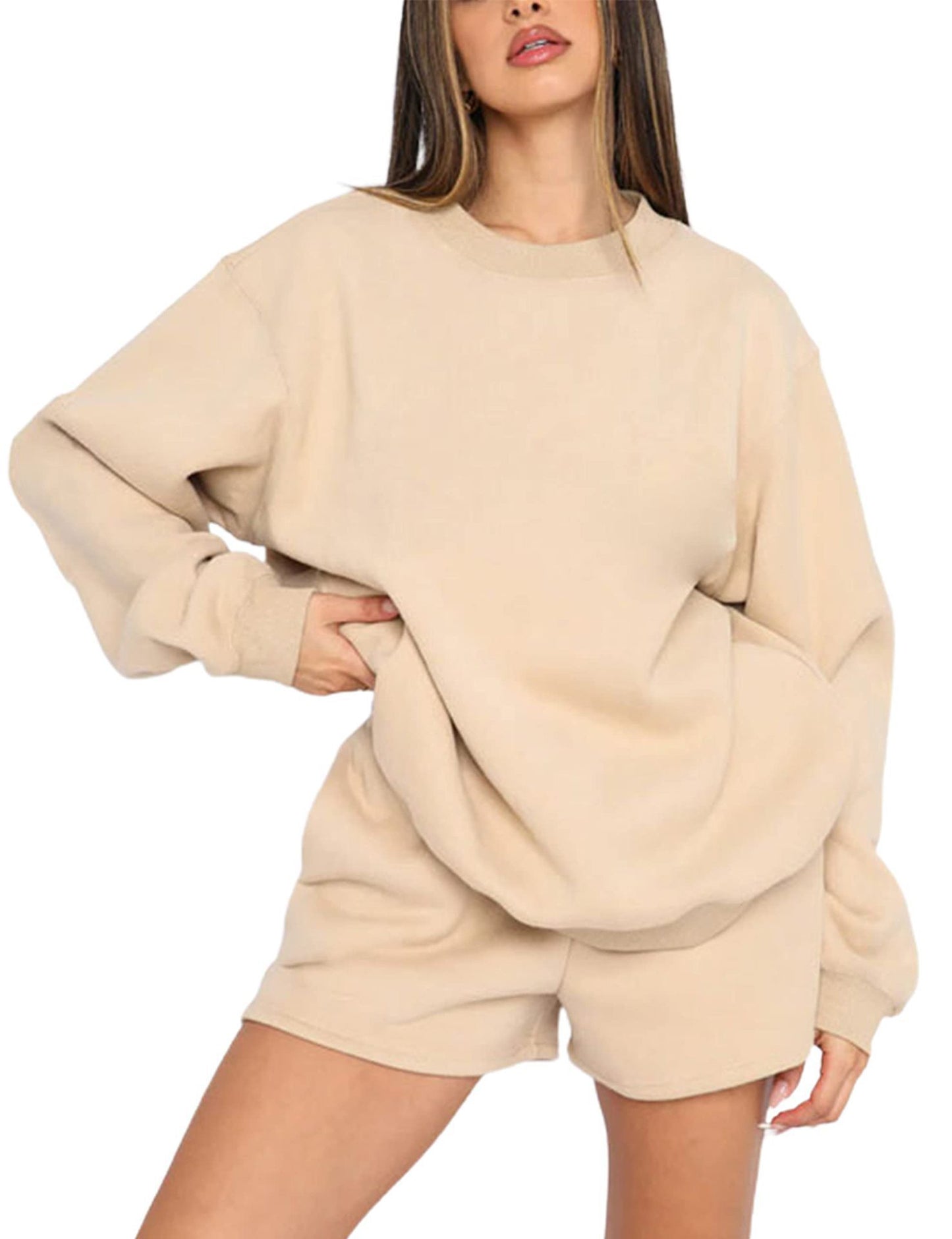 Femme confortable Sweat-shirt en molleton court et Shorts-Mix Chic und Stil