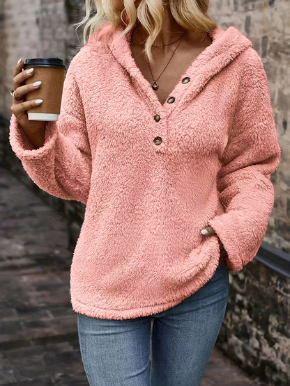 Dames pull en fleece confortable avec patte de boutonnage Chic und Stil
