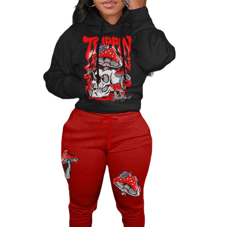 Women's hoodie and jogger pants set with a creative mushroom design Chic and Style
