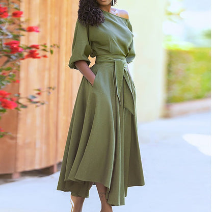 Robes midi élégantes pour femmes avec un design sans épaules et une ceinture à la taille Chic und Stil