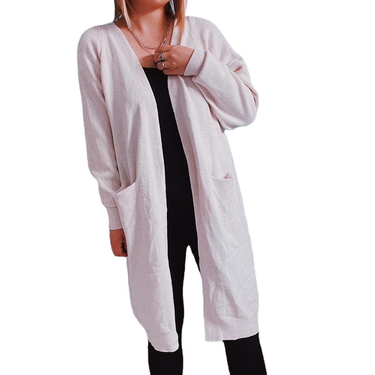 Dames cardigan décontracté à décolleté plongeant et poches pratiques Chic und Stil