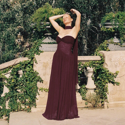Dames Robe Maxi Chiffon Élégante Chic und Stil