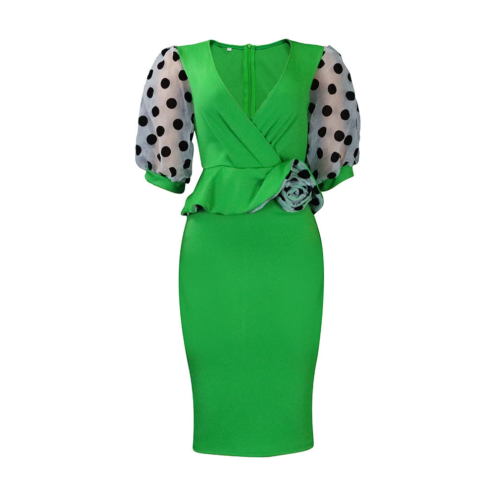 Robe portefeuille pour femmes avec des manches bouffantes transparentes et un design froncé cintré Chic und Stil