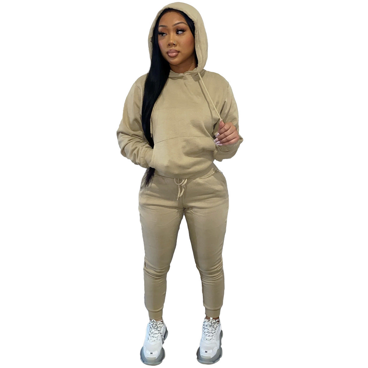 Dames Ensemble de jogging sportif avec capuche et taille élastique Chic und Stil