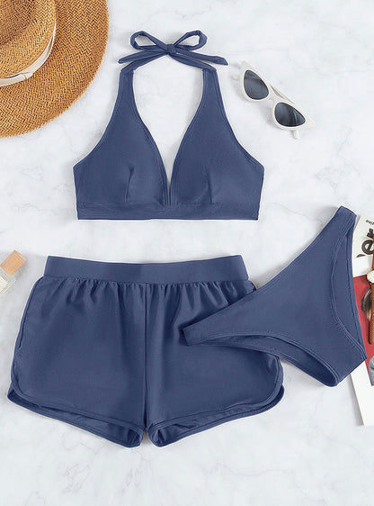 Dames Ensemble de bikini à halter élégant avec shorts imprimés Chic und Stil