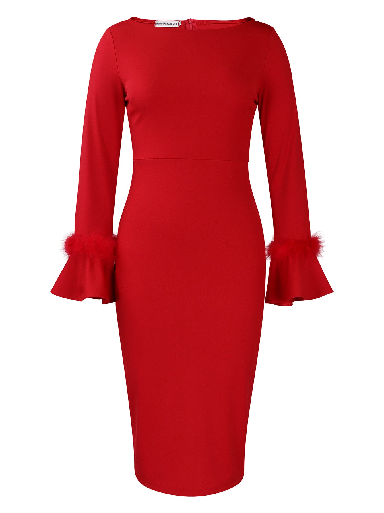 Robe fourreau pour femmes avec des manches volantes tendance et des détails en fausse fourrure Chic und Stil