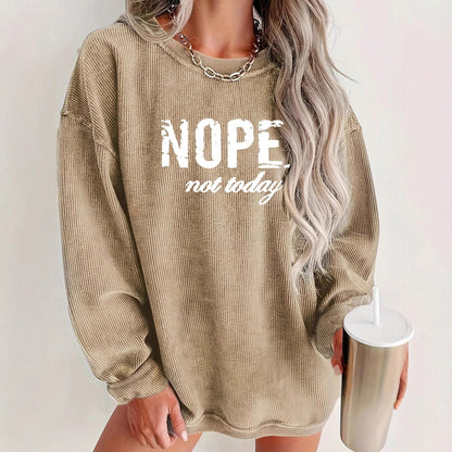 Pull oversized décontracté pour femmes avec impression statement et texture côtelée Chic und Stil