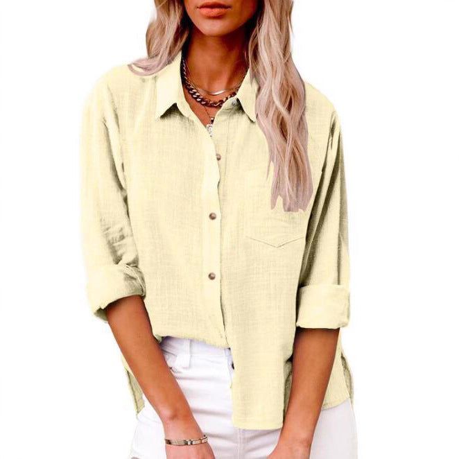 Blouse en lin décontractée pour femmes à manches courtes et détails de boutons Chic und Stil