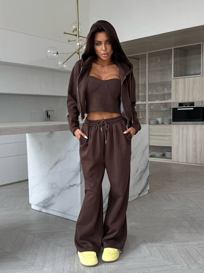 Women's sporty fleece set with jacket and loose pants Chic und Stil