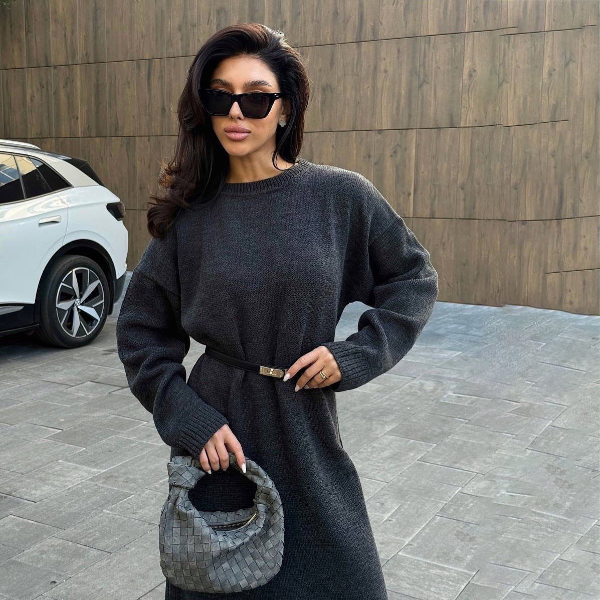 Robe en tricot pour dames avec taille élégante Chic und Stil
