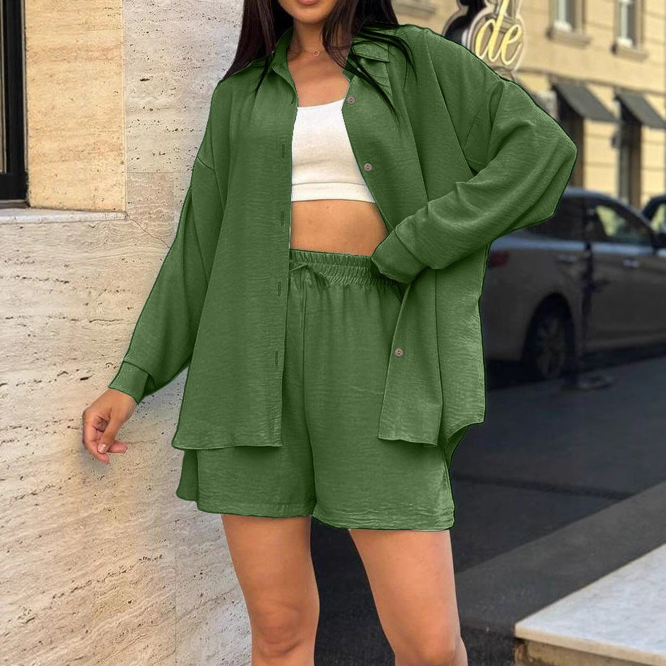 Ensemble d'overshirt décontracté pour femmes avec taille élastique et shorts amples Chic und Stil