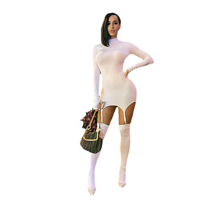 Dames Élégante robe mini avec des inserts transparents et des manches longues Chic und Stil