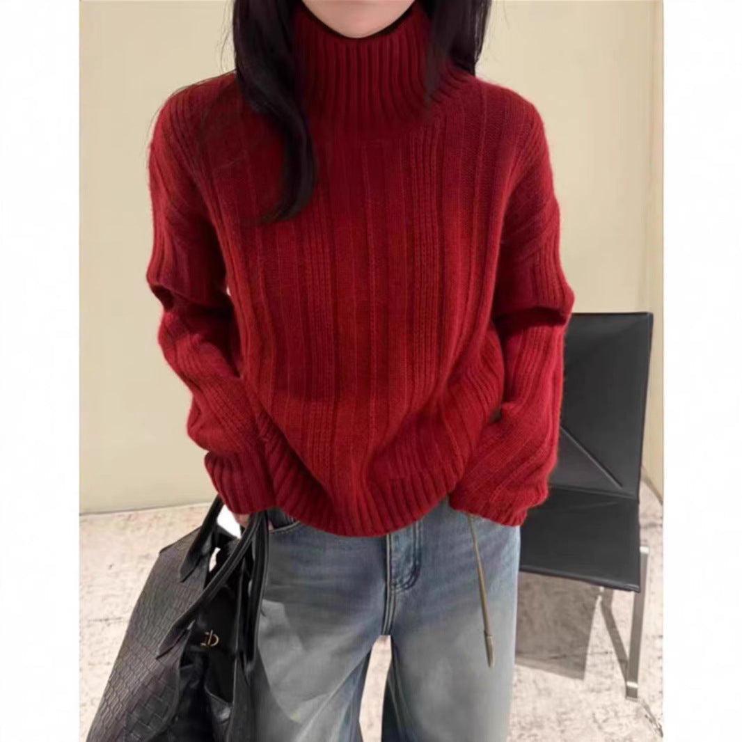 Pull à col roulé décontracté pour femmes avec un motif en fines côtes Chic und Stil