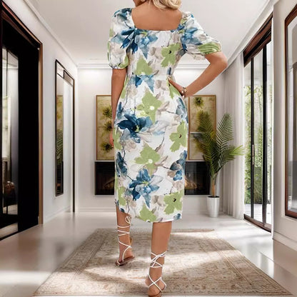Dames Élégante Robe Midi Fleurie Chic und Stil