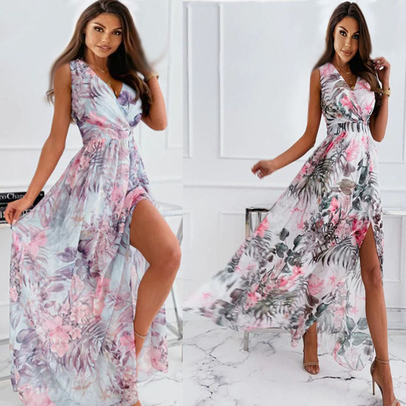 Dames Floral Fente Haute Robe Maxiluxe