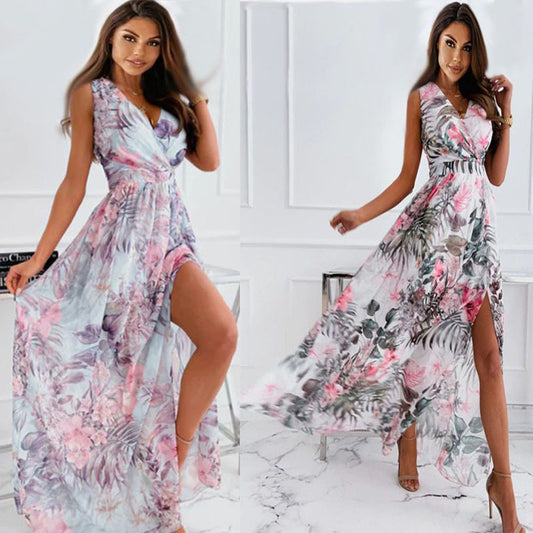 Dames Floral Fente Haute Robe Maxiluxe